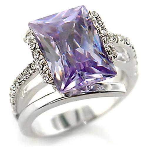 55316 - Rhodium Brass Ring with AAA Grade CZ in Light Amethyst