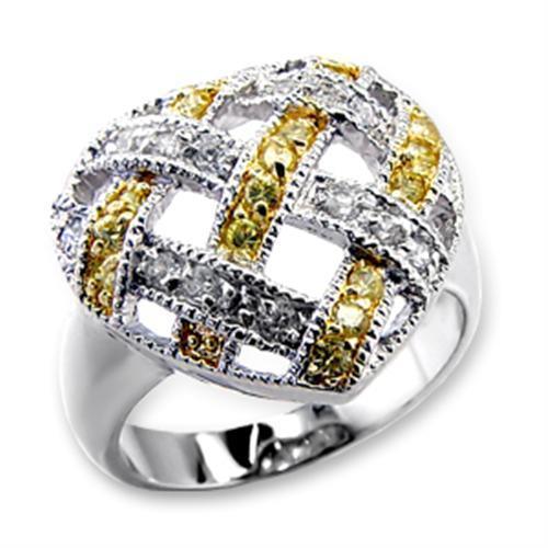 60205 - Reverse Two-Tone Brass Ring with AAA Grade CZ in Topaz