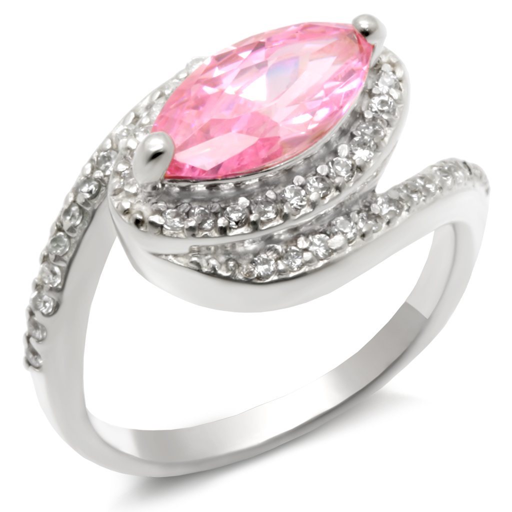 49509 - High-Polished 925 Sterling Silver Ring with AAA Grade CZ in Rose