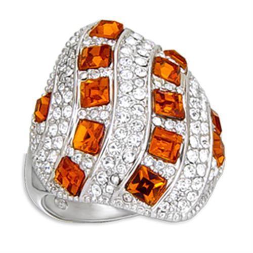 55307 - Rhodium Brass Ring with Top Grade Crystal in Topaz