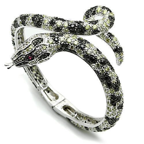 3W303 - Rhodium + Ruthenium Brass Bangle with AAA Grade CZ in Multi Color