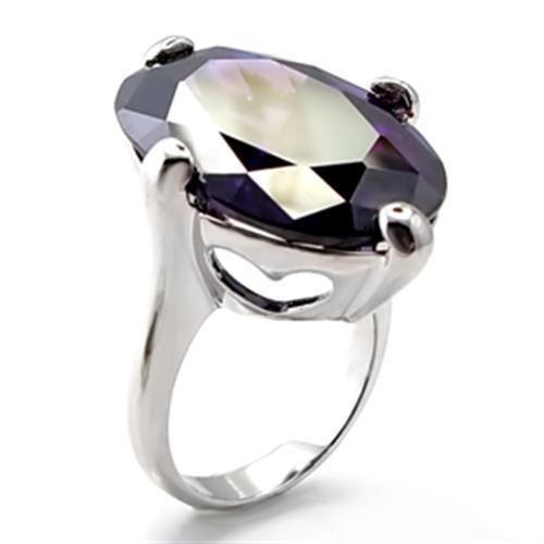 6X025 - Rhodium Brass Ring with AAA Grade CZ in Amethyst