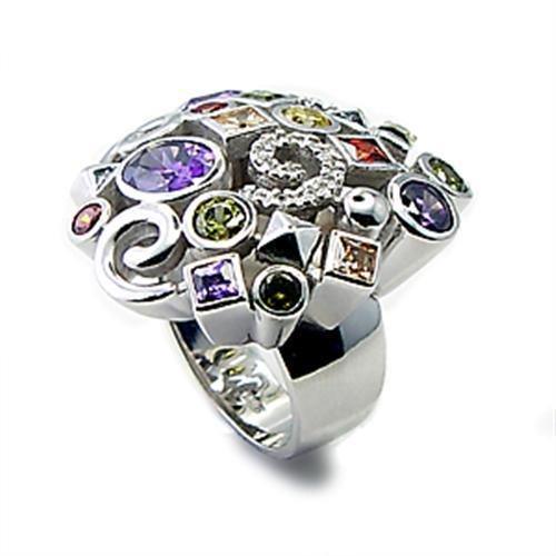 6X051 - Rhodium Brass Ring with AAA Grade CZ in Multi Color