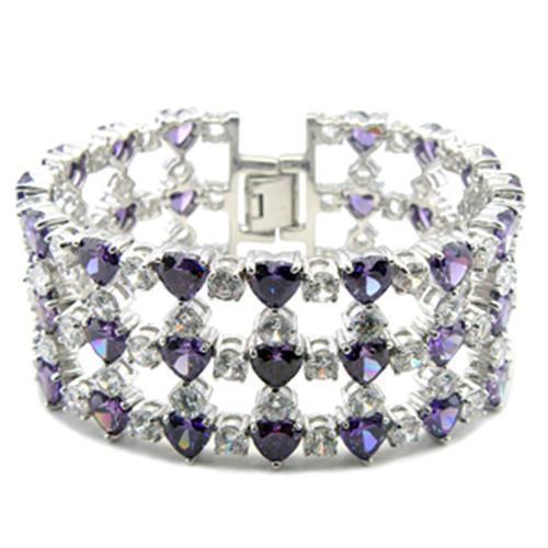 62204 - Rhodium Brass Bracelet with AAA Grade CZ in Amethyst