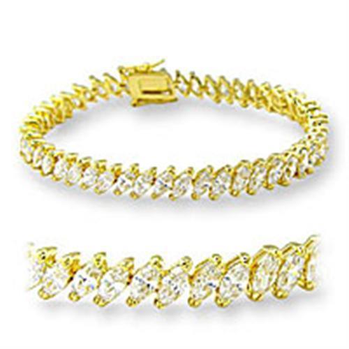 47105 - Gold Brass Bracelet with AAA Grade CZ in Clear