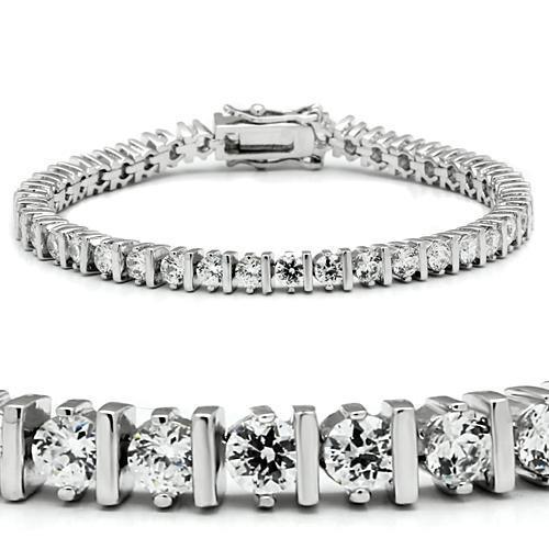 47206 - Rhodium Brass Bracelet with AAA Grade CZ in Clear