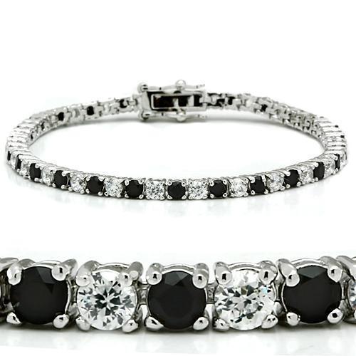 46903 - Rhodium Brass Bracelet with AAA Grade CZ in Black Diamond