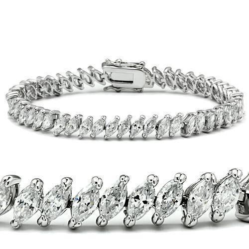 47106 - Rhodium Brass Bracelet with AAA Grade CZ in Clear