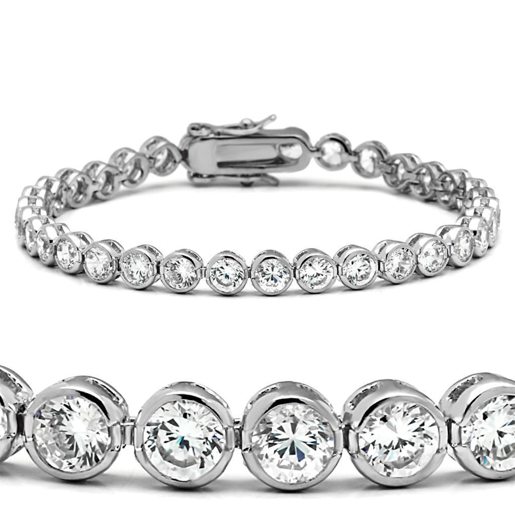 47201 - Rhodium Brass Bracelet with AAA Grade CZ in Clear