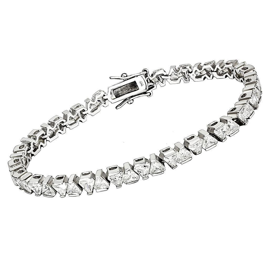 47302 - Rhodium Brass Bracelet with AAA Grade CZ in Clear