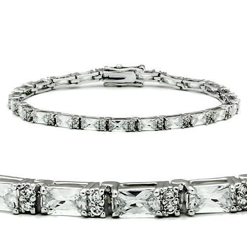 47401 - Rhodium Brass Bracelet with AAA Grade CZ in Clear