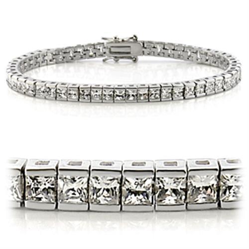 47102 - Rhodium Brass Bracelet with AAA Grade CZ in Clear