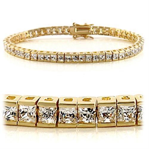 47101 - Gold Brass Bracelet with AAA Grade CZ in Clear