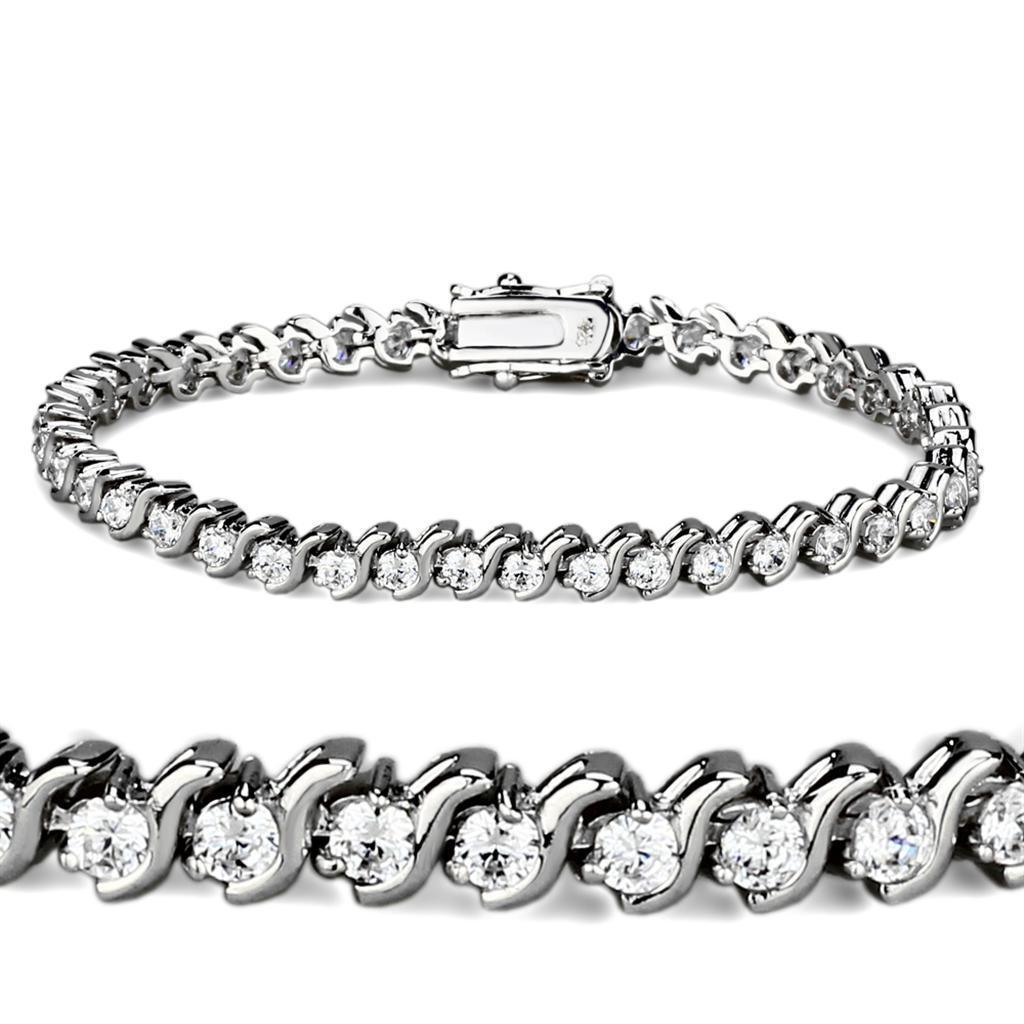 47203 - Rhodium Brass Bracelet with AAA Grade CZ in Clear