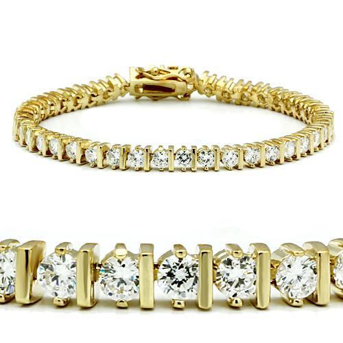 47205 - Gold Brass Bracelet with AAA Grade CZ in Clear