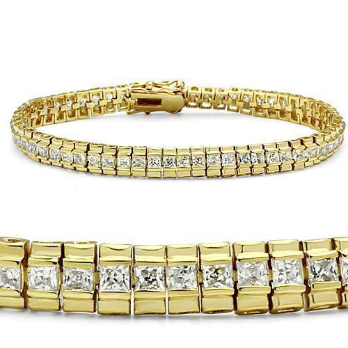 47303 - Gold Brass Bracelet with AAA Grade CZ in Clear