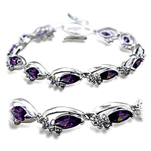 415701 - Rhodium Brass Bracelet with AAA Grade CZ in Amethyst