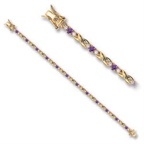 46805 - Gold Brass Bracelet with AAA Grade CZ in Tanzanite