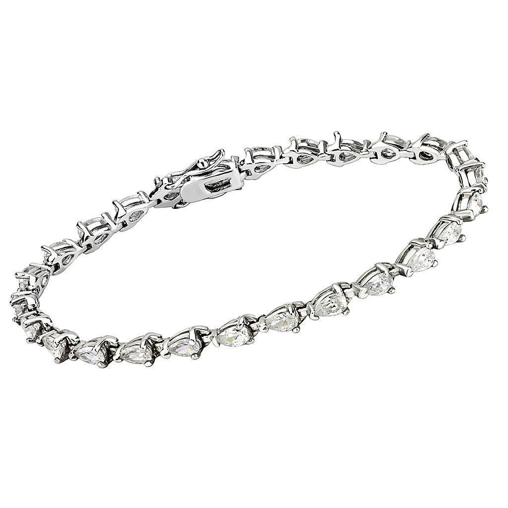 415803 - Rhodium Brass Bracelet with AAA Grade CZ in Clear