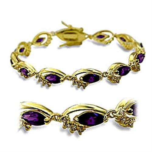 415703 - Gold Brass Bracelet with AAA Grade CZ in Amethyst