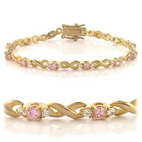 46804 - Gold Brass Bracelet with AAA Grade CZ in Rose