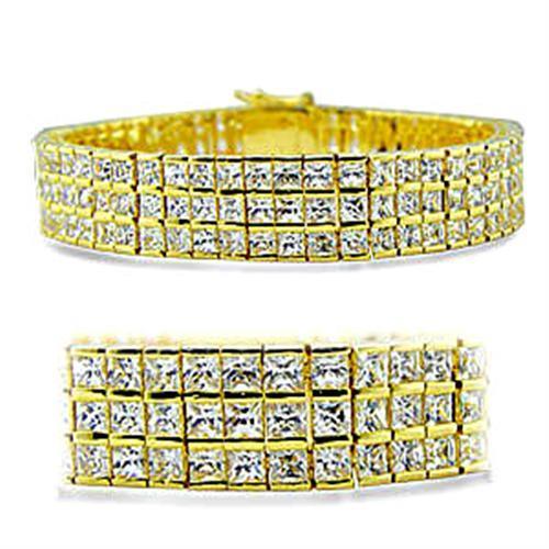 416003 - Gold Brass Bracelet with AAA Grade CZ in Clear