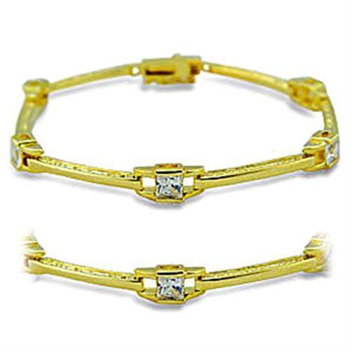 416004 - Gold Brass Bracelet with AAA Grade CZ in Clear