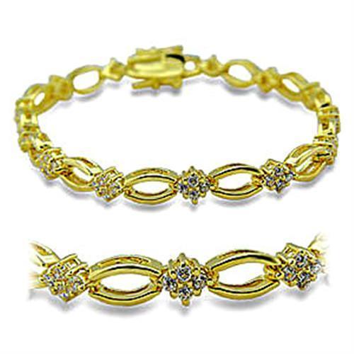 416006 - Gold Brass Bracelet with AAA Grade CZ in Clear