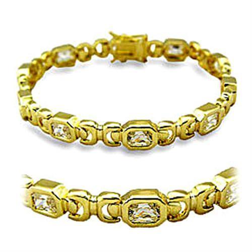 415601 - Gold Brass Bracelet with AAA Grade CZ in Clear