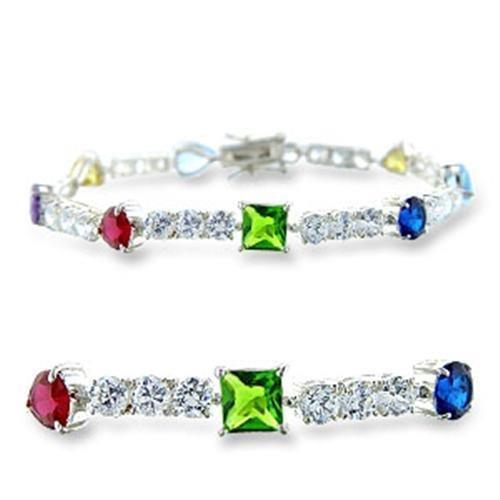 414402 - High-Polished 925 Sterling Silver Bracelet with AAA Grade CZ in Multi Color