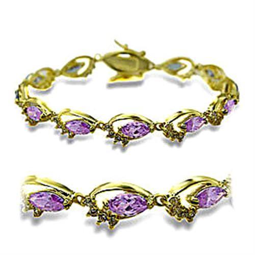 415702 - Gold Brass Bracelet with AAA Grade CZ in Light Amethyst