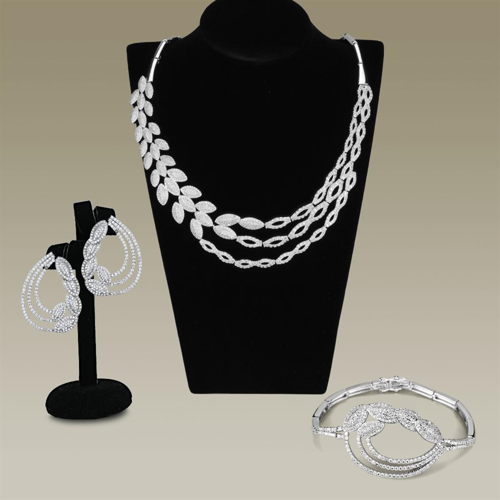 3W922 - Rhodium Brass Jewelry Sets with AAA Grade CZ in Clear