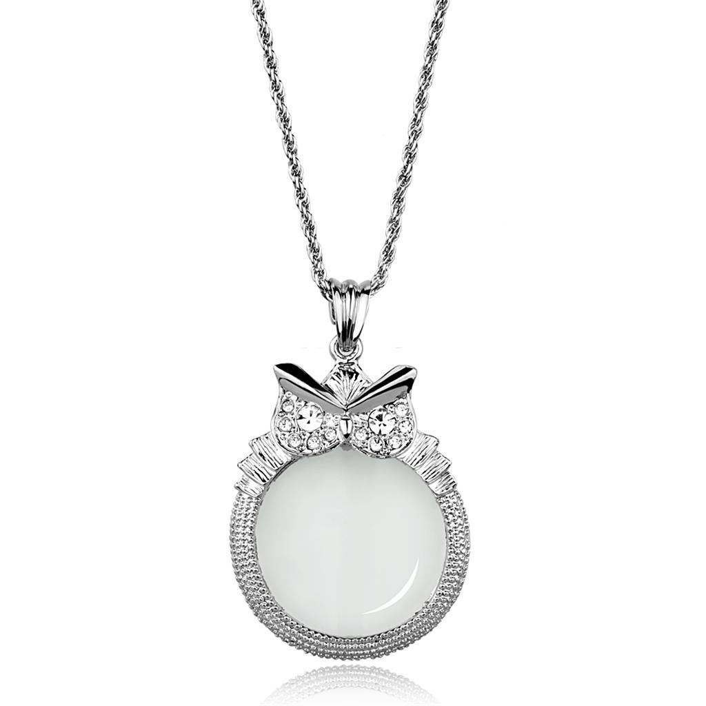 3W921 - Rhodium Brass Magnifier pendant with Top Grade Crystal in Clear