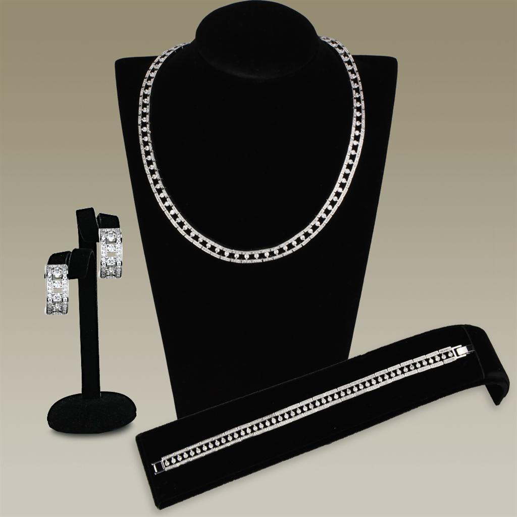 3W944 - Rhodium Brass Jewelry Sets with AAA Grade CZ in Clear