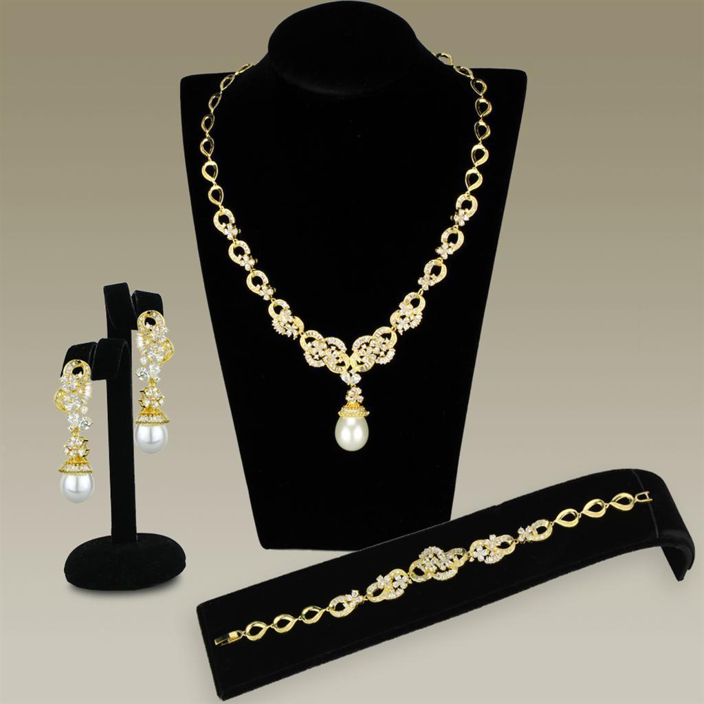 3W945 - Gold Brass Jewelry Sets with AAA Grade CZ in Clear