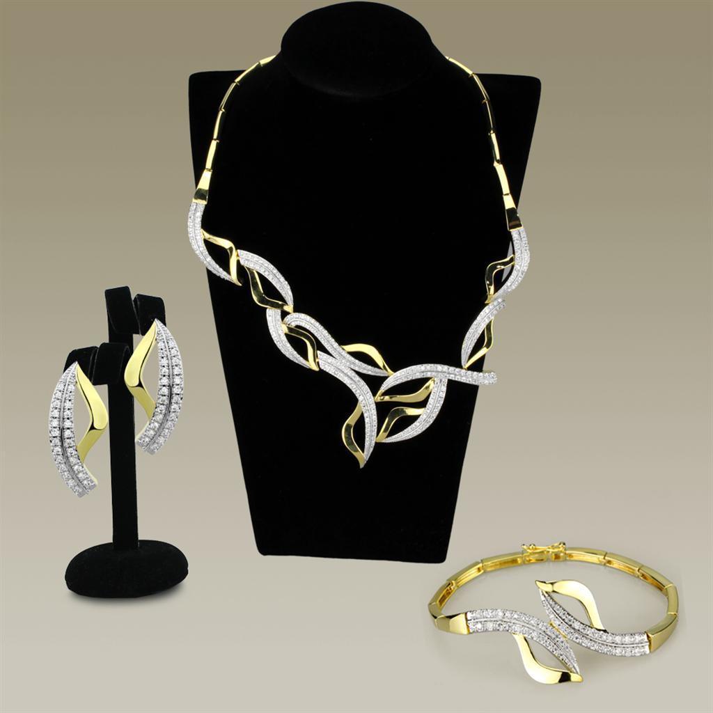 3W942 - Gold+Rhodium Brass Jewelry Sets with AAA Grade CZ in Clear