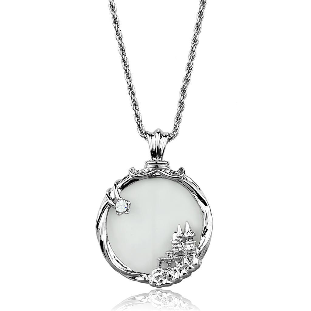3W907 - Rhodium Brass Magnifier pendant with Top Grade Crystal in Clear