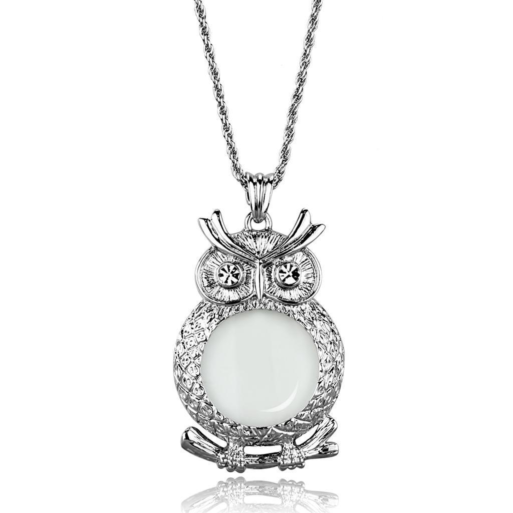3W919 - Rhodium Brass Magnifier pendant with Top Grade Crystal in Clear
