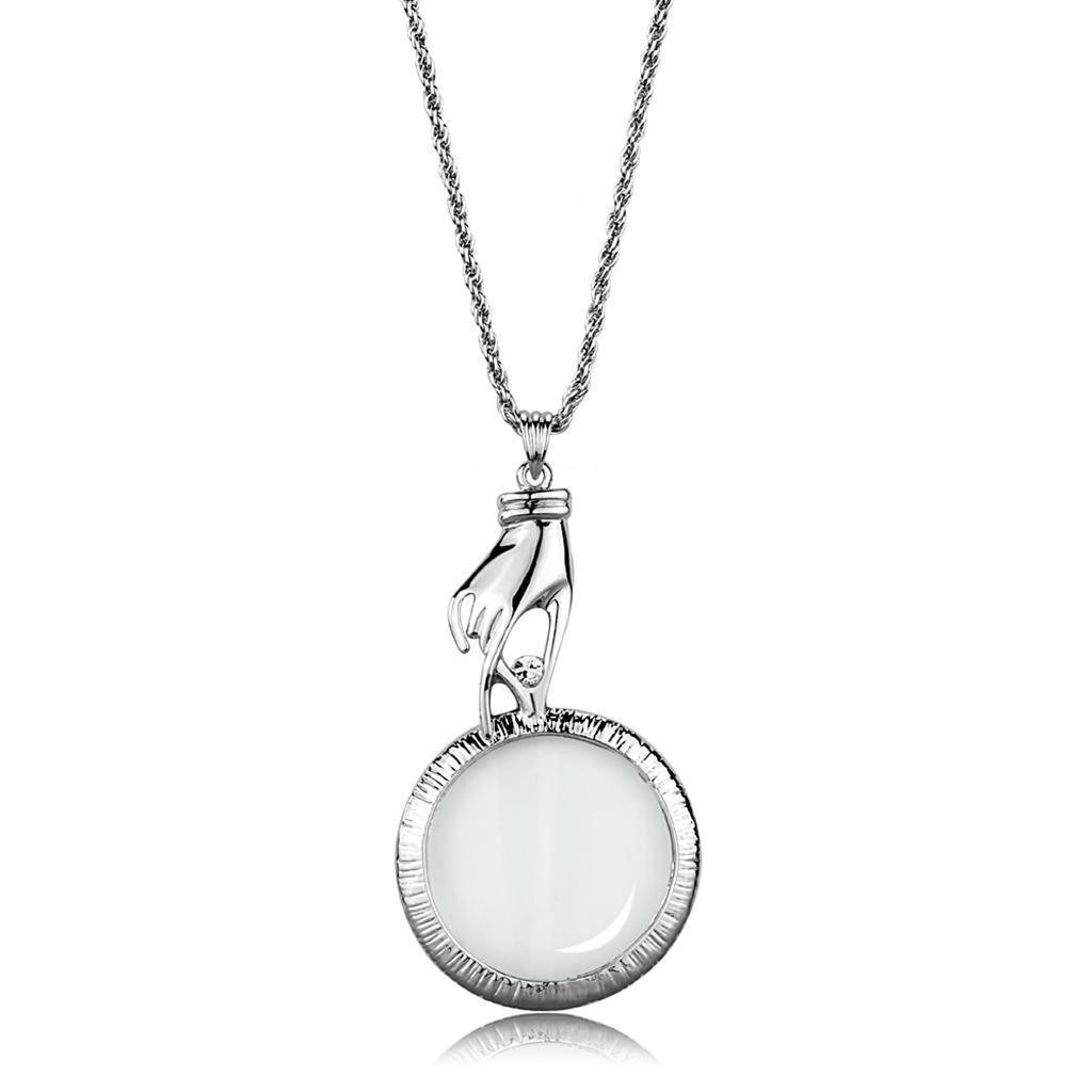 3W914 - Rhodium Brass Magnifier pendant with Top Grade Crystal in Clear