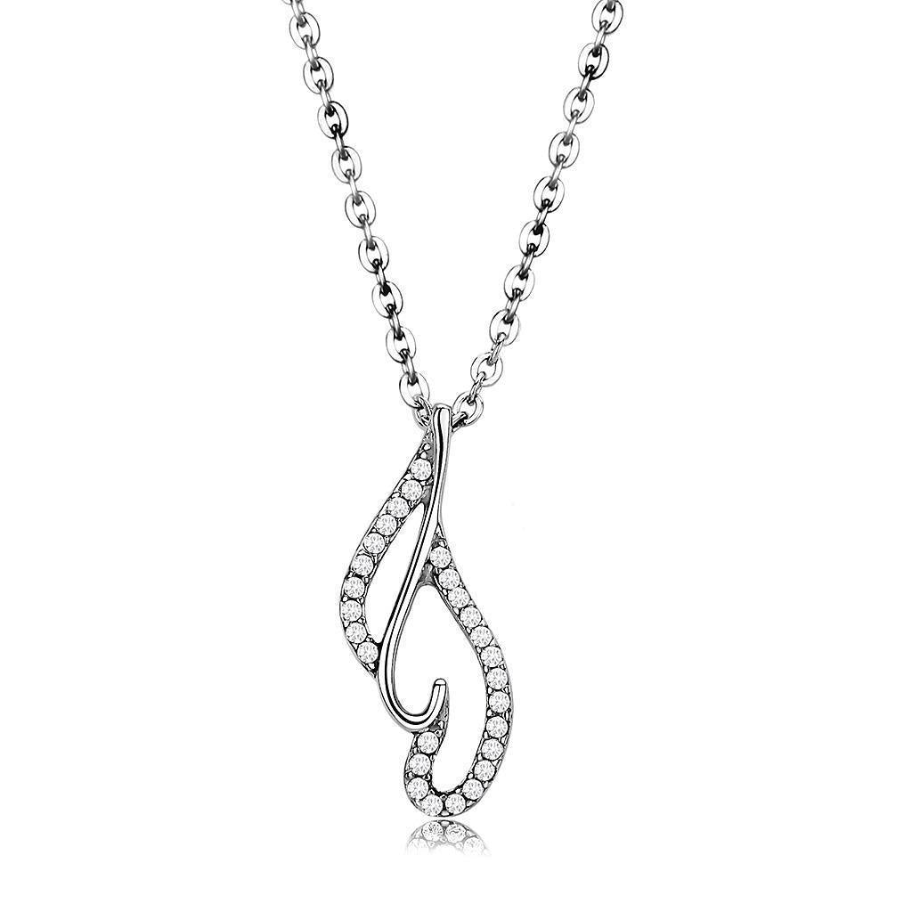 DA089 - High polished (no plating) Stainless Steel Chain Pendant with AAA Grade CZ in Clear