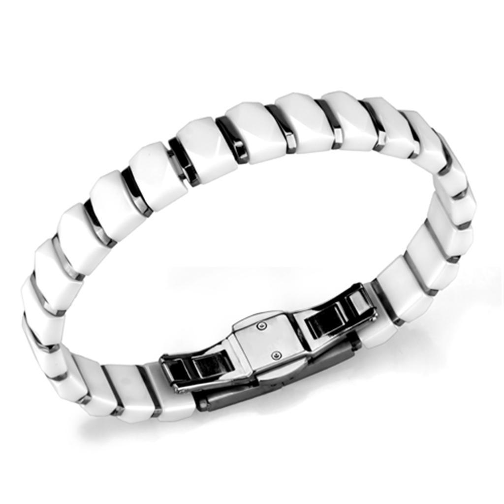 3W991 - High polished (no plating) Stainless Steel Bracelet with Ceramic in White