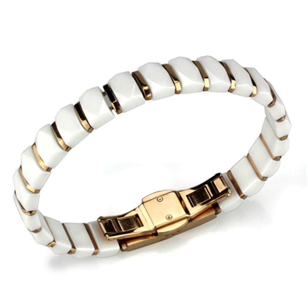 3W993 - IP Rose Gold(Ion Plating) Stainless Steel Bracelet with Ceramic in White