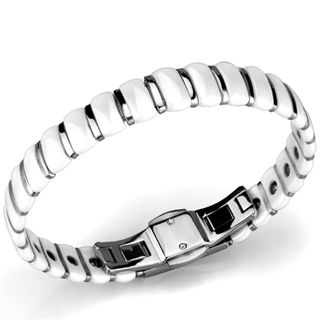 3W994 - High polished (no plating) Stainless Steel Bracelet with Ceramic in White