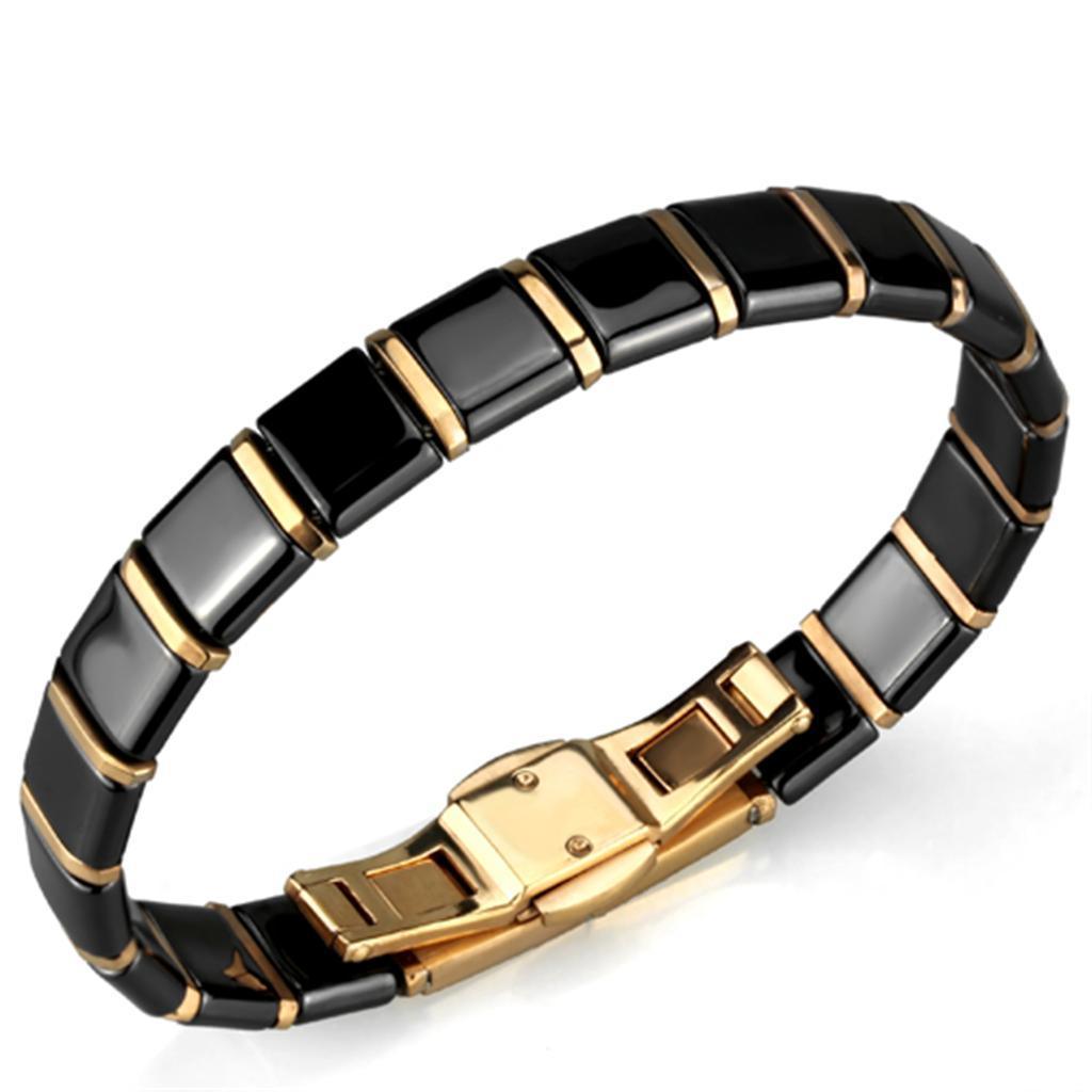 3W986 - IP Rose Gold(Ion Plating) Stainless Steel Bracelet with Ceramic in Jet