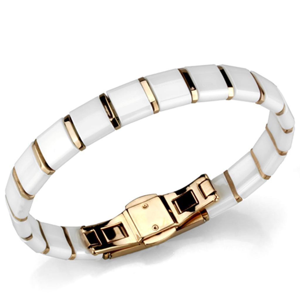 3W987 - IP Rose Gold(Ion Plating) Stainless Steel Bracelet with Ceramic in White