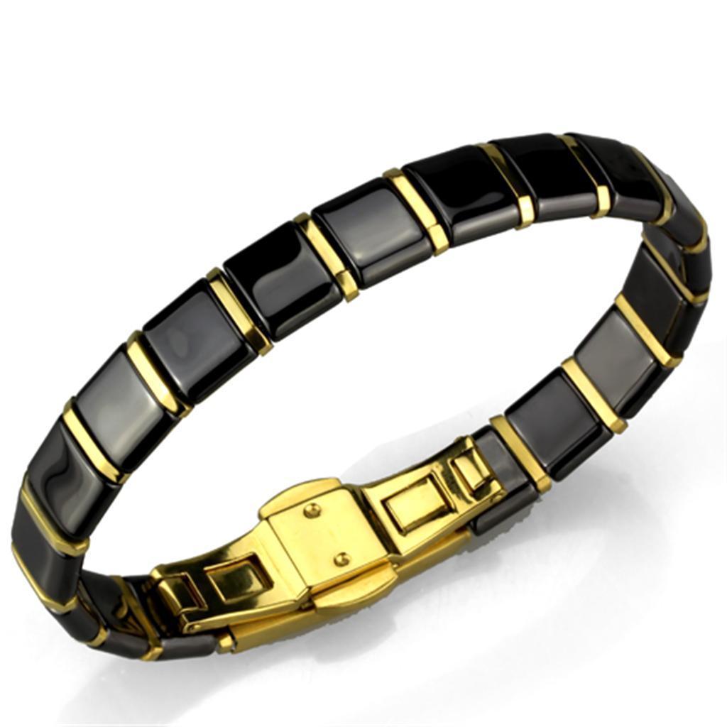 3W988 - IP Gold(Ion Plating) Stainless Steel Bracelet with Ceramic in Jet