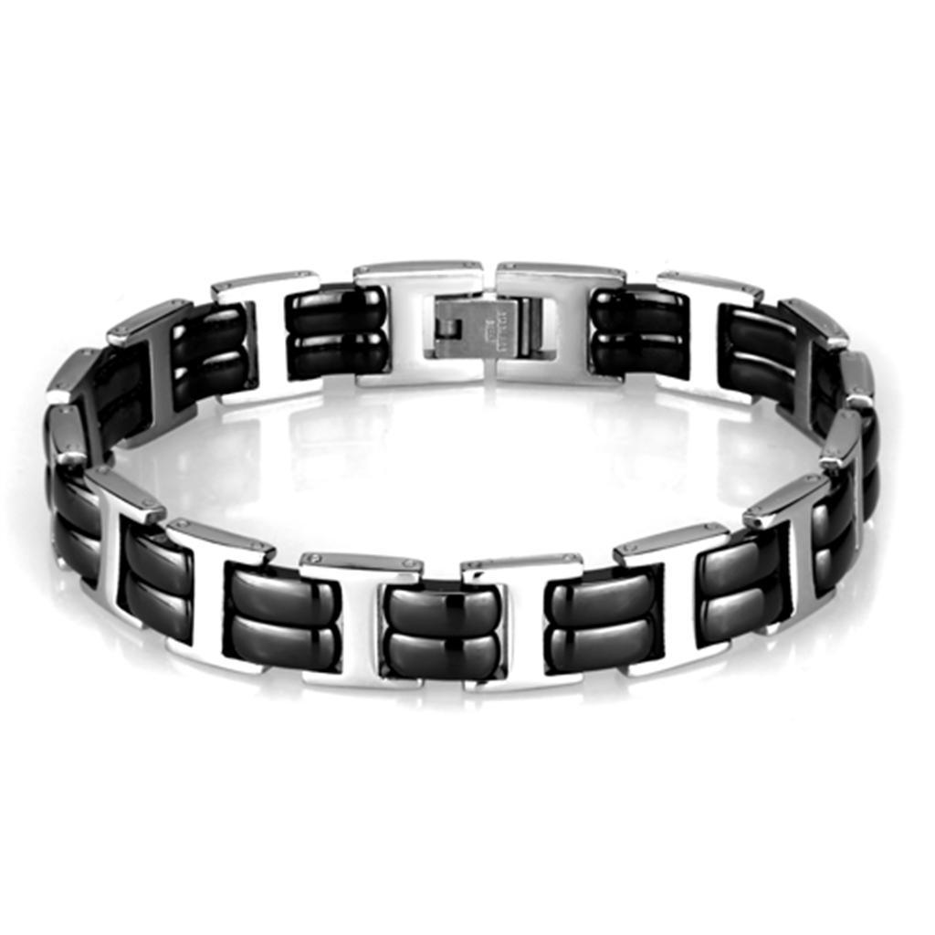 3W996 - High polished (no plating) Stainless Steel Bracelet with Ceramic in Jet