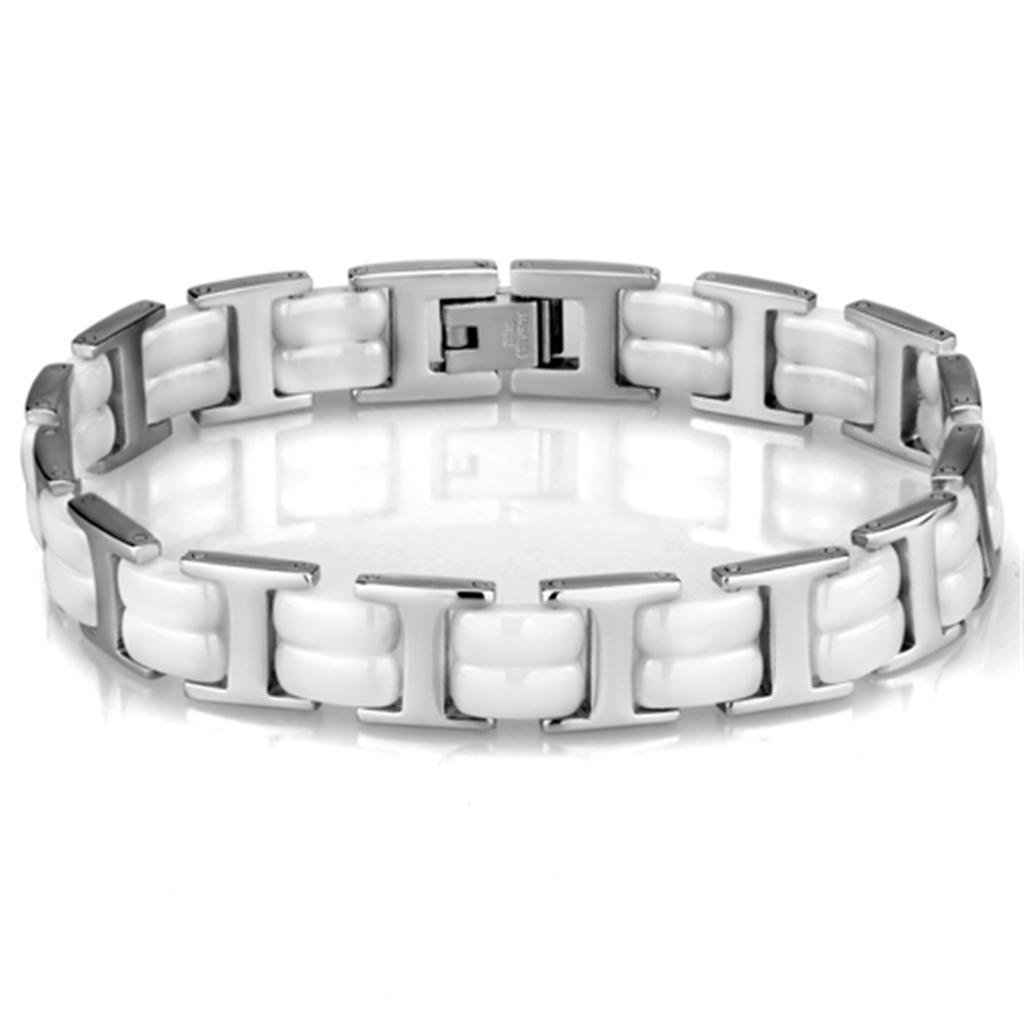 3W997 - High polished (no plating) Stainless Steel Bracelet with Ceramic in White