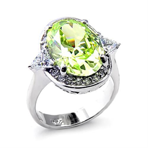 6X187 - Rhodium 925 Sterling Silver Ring with AAA Grade CZ in Apple Green color