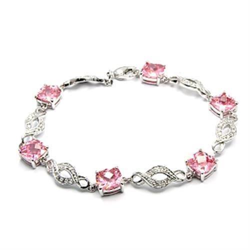 6X494 - Rhodium Brass Bracelet with AAA Grade CZ in Rose